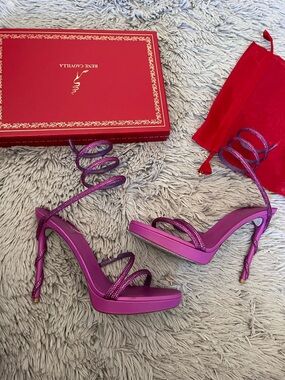 Rene Caovilla Fuchsia and Purple Spiral-Strap Platform Heels